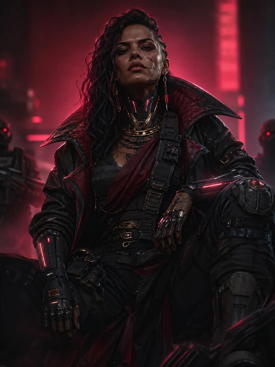 Iara Flux líder rebelde em cenário cyberpunk do jogo Neon Marginal