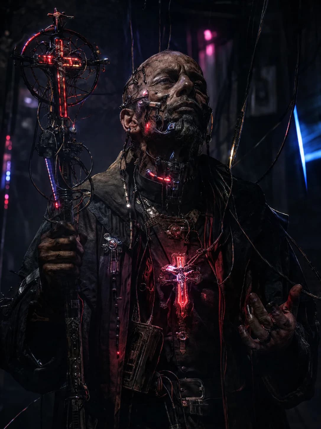 Padre Síntese sacerdote tecnológico do jogo Neon Marginal