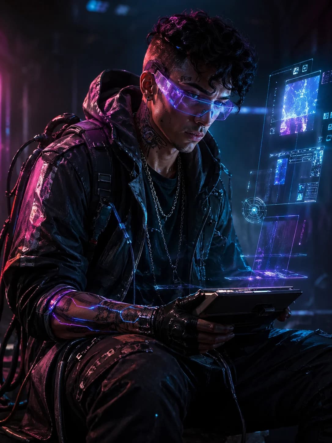 Patch hacker com implantes cibernéticos no jogo Neon Marginal